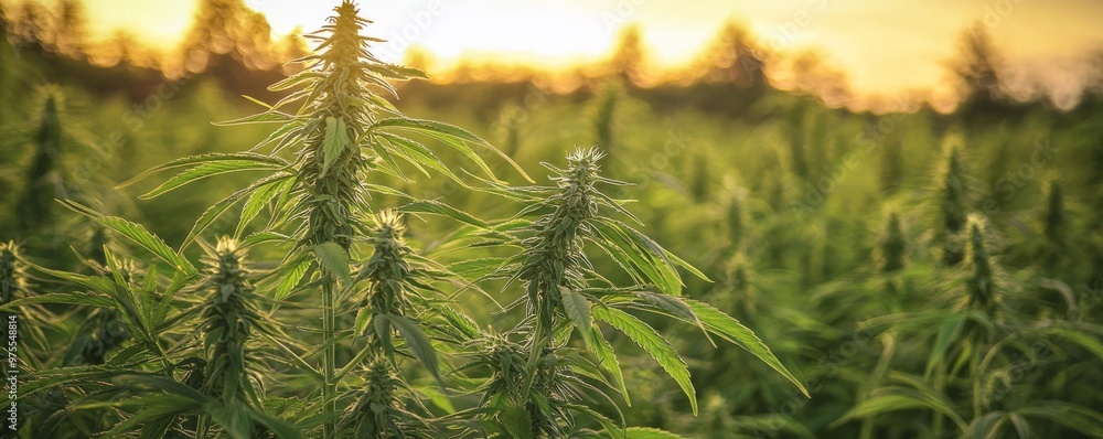 Sunset Cannabis Field, Close Up, Green, Yellow, Blur, cannabis, plant Sunset Cannabis Field, Close Up, Green, Yellow, Blur, cannabis, plant