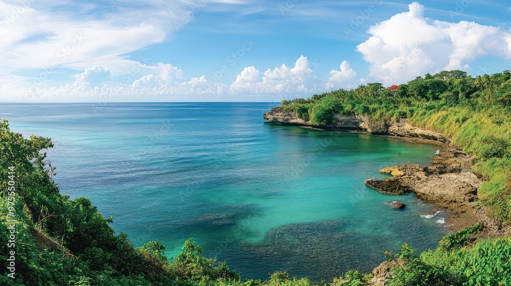 Obraz premium Serene Tropical Bay with Lush Vegetation