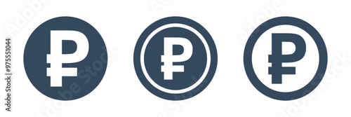 3 different coins with ruble symbol, russian currency vector icons pack, round pictogram collection