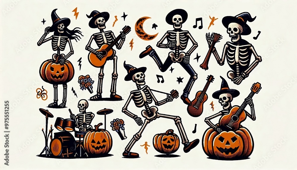 Halloween Skeletons and Pumpkins Halloween Skeletons and Pumpkins