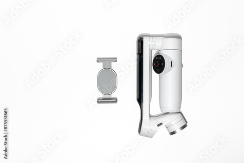 Smartphone gimbal white on an isolated white background with copy space.