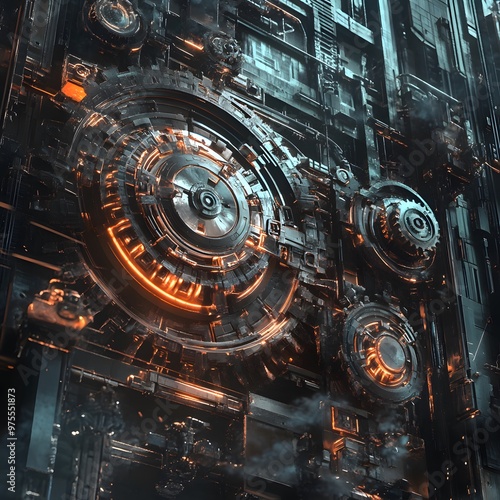 Functions depicted as gears of a futuristic machine, each contributing to a complex digital mechanism.