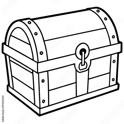 wooden chest outline coloring book page line art drawing