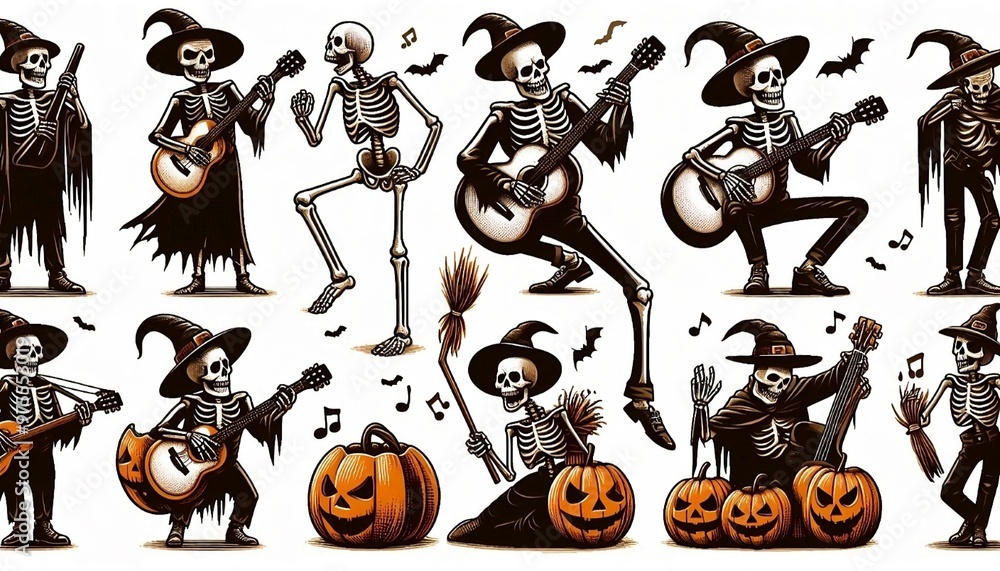 Obraz premium halloween party skeletons illustration