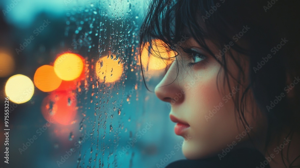 Young person gazing out a rainy window, reflecting on life. The photo captures a sense of contemplation and introspection. Young person gazing out a rainy window, reflecting on life. The photo captures a sense of contemplation and introspection.