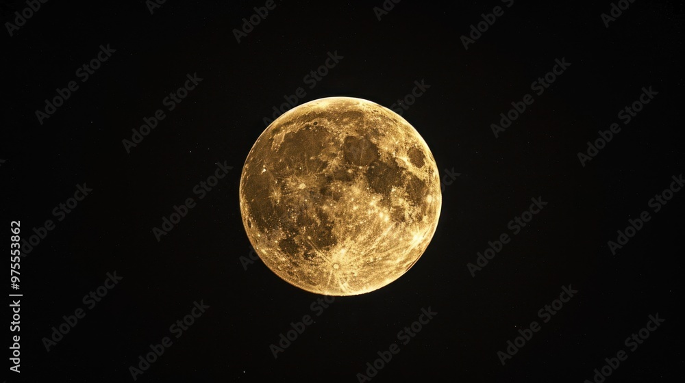 Fototapeta premium Full moon rising without stars on dark sky background