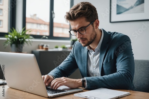 young Businessman typing on laptop while working from home