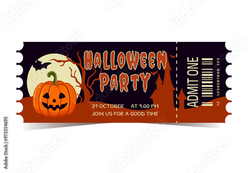 Halloween Tickets.  Halloween celebration party invitation vector illustration of a magical and spooky night Isolated