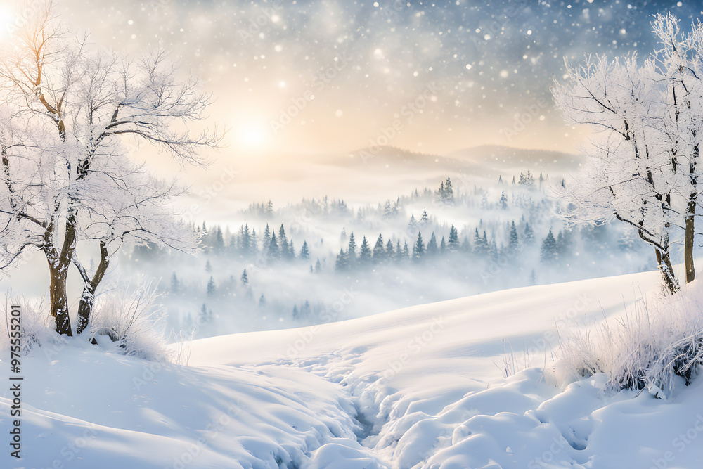 Winter landscape with snowy background. Winter landscape with snowy background.