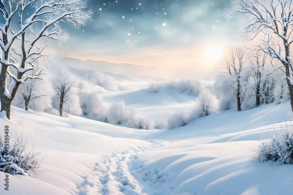 Winter landscape with snowy background. Winter landscape with snowy background.