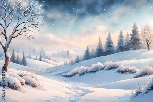 Wallpaper Mural Winter landscape with snowy background. Torontodigital.ca