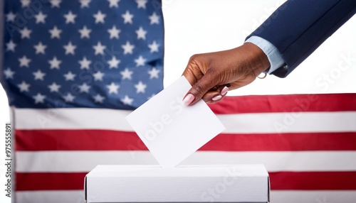 voting in us president election hand paper vote with ballot box on white isolated 