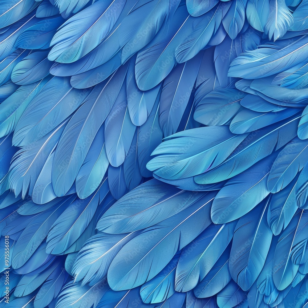 Obraz premium Blue Color Feathers Background, Rainbow Tint Colored Plumage, Scaly Wings Texture, Copy Space