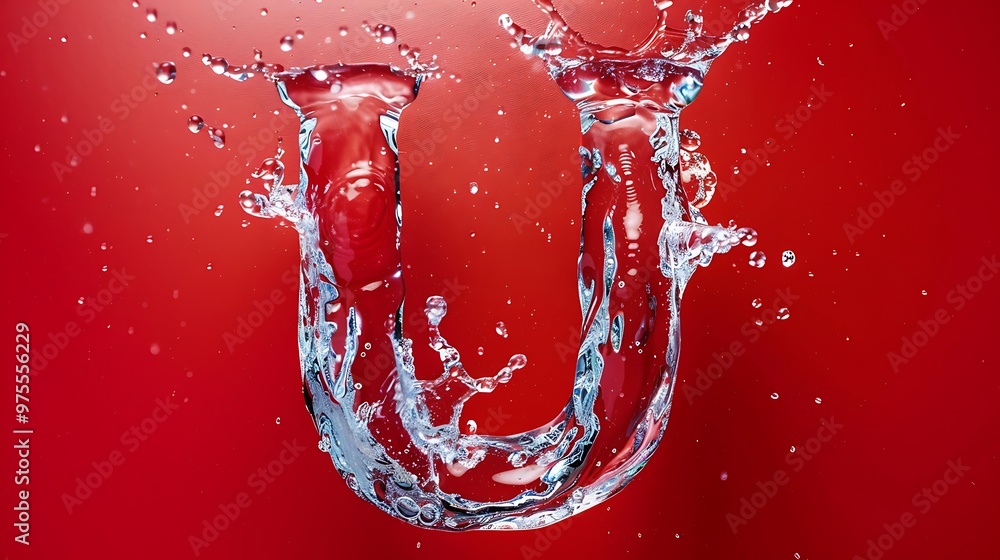 Uppercase letter U made by water isolated on red background Uppercase letter U made by water isolated on red background