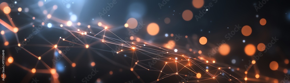Abstract glowing dots and lines, intertwined in a futuristic neural network concept with a dark background. Digital technology and connection. Abstract glowing dots and lines, intertwined in a futuristic neural network concept with a dark background. Digital technology and connection.