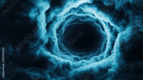 Abstract tunnel of swirling fog, mysterious and enigmatic atmosphere