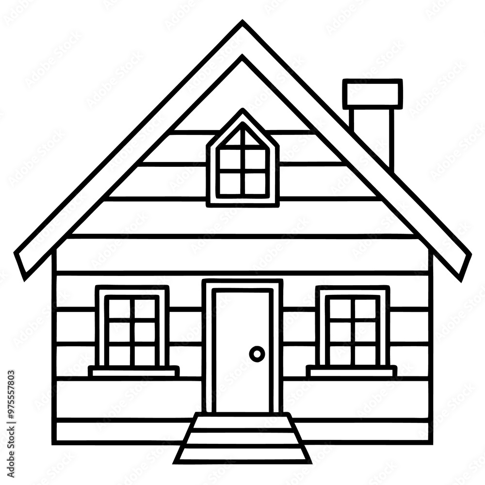 wooden house outline coloring book page line art drawing