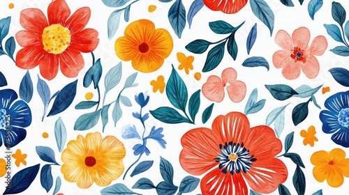 Wallpaper Mural Delicate floral print texture design Indonesian textile motifs colorful seamless patterns summer ornament watercolor majolica tile and bohemian tile Torontodigital.ca