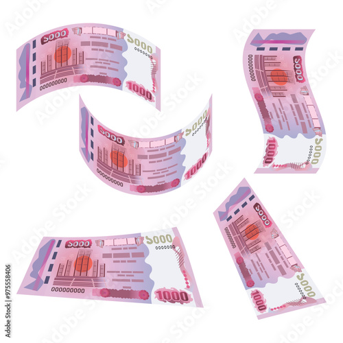 Sample of Bangladeshi 1000 taka note illustration. Paper money in BDT on white background