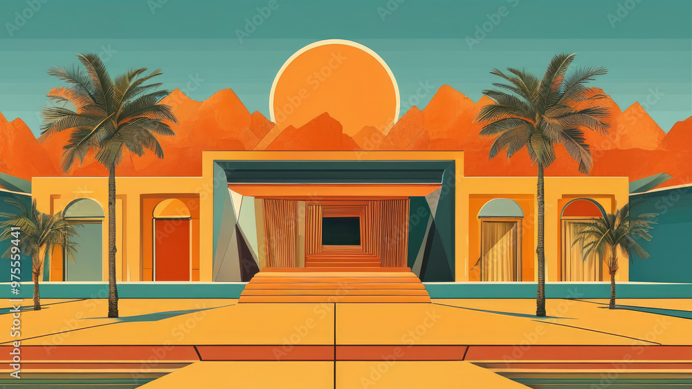 Obraz premium Retro Theme Featuring Geometric Elements: Classic Vintage Touch