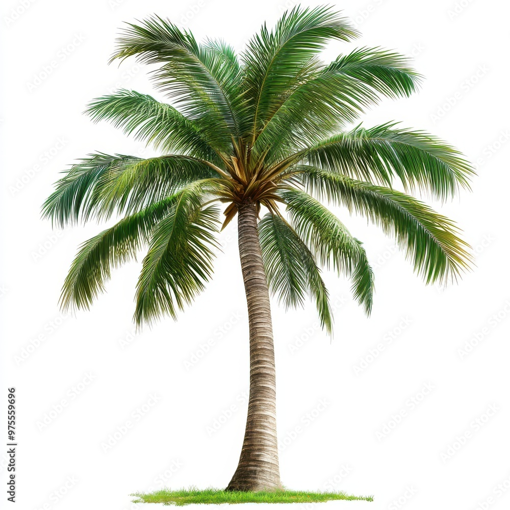 Obraz premium A realistic photo of the whole palm tree isolated on white background, png --style raw --v 6.1 Job ID: d392a245-db00-4ce9-b8b3-042b5751749a