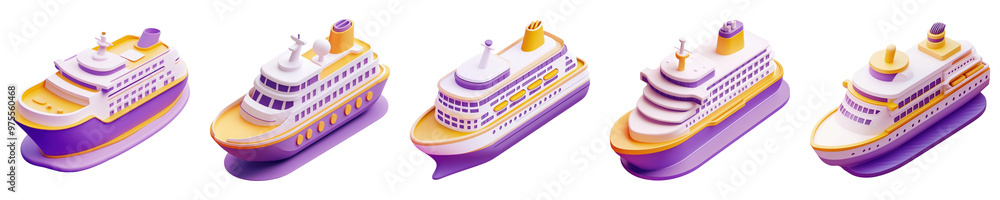 Collection of Five Colorful Boats in Purple and Yellow, Showcasing Varied Designs and Sizes, Isolated on Transparent PNG Background. Generative AI Collection of Five Colorful Boats in Purple and Yellow, Showcasing Varied Designs and Sizes, Isolated on Transparent PNG Background. Generative AI