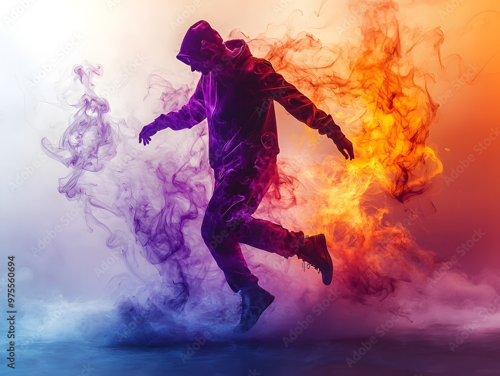 Dancing man suspended in motion with colorful smoke curling around him, modeled in a high-quality 3D style. His form and the smoke are highly realistic, standing out against a transparent, isolated Dancing man suspended in motion with colorful smoke curling around him, modeled in a high-quality 3D style. His form and the smoke are highly realistic, standing out against a transparent, isolated