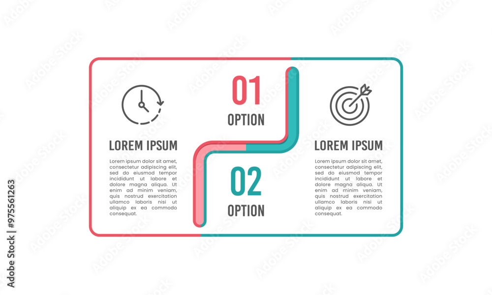 Obraz premium 2 Options infographic line square template. Business presentation, Marketing, Planning and Strategy. Vector illustration.