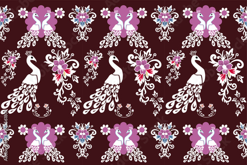 Thai pattern,peacock,seamless pattern, Navajo, traditional ethnic, fabric pattern for textiles, rugs, wallpaper, clothing, sarong, batik, wrapping, embroidery, print, background, cover, 