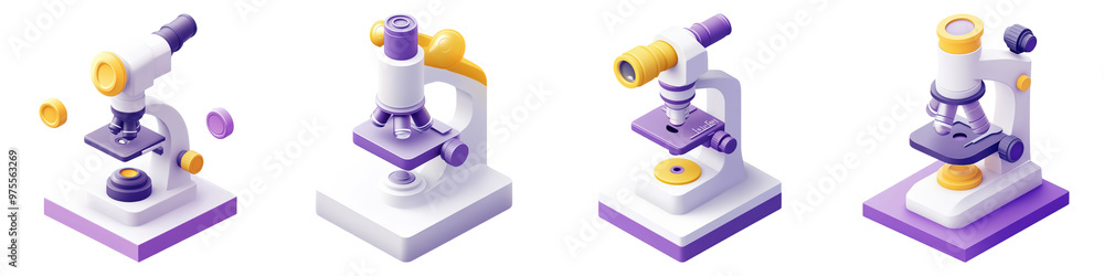 Collection of Purple and Yellow Microscopes Showcasing Various Designs for Educational Use, Isolated on Transparent PNG Background. Generative AI Collection of Purple and Yellow Microscopes Showcasing Various Designs for Educational Use, Isolated on Transparent PNG Background. Generative AI