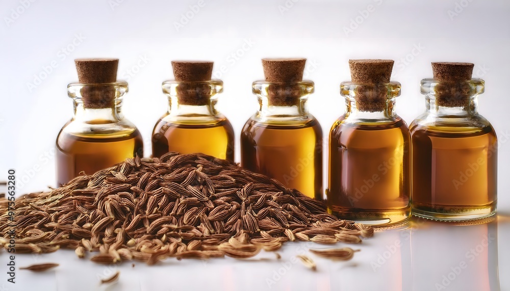 Cumin Seed Essential Oil in a Glass Dropper Bottle Cumin Seed Essential Oil in a Glass Dropper Bottle