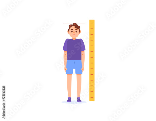 Gigantism concept. illustration of a boy having a very tall body. tall height. children's height continues to increase abnormally. child growth and development. flat style character design. element