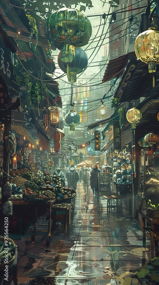 Fototapeta premium Wet Market Street in a