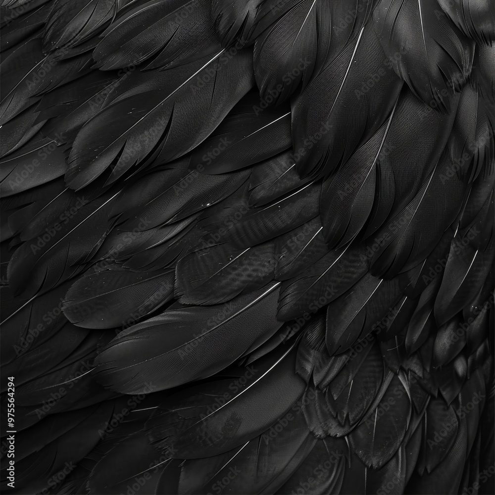 Obraz premium Black Swan Feathers Background, Black Plume Pattern, Wings Feather Texture with Copy Space