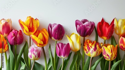 Vibrant Spring Tulip Border Design with Copy Space for Cards and Templates