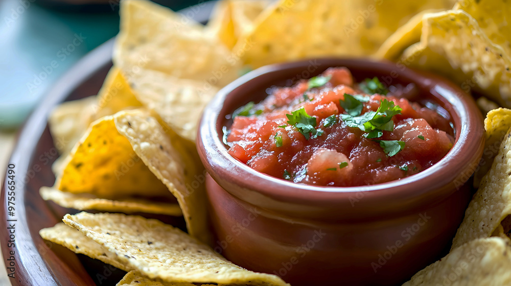 party platter featuring crispy potato chips and a bowl of tangy salsa dip, ready for a delicious party platter featuring crispy potato chips and a bowl of tangy salsa dip, ready for a delicious