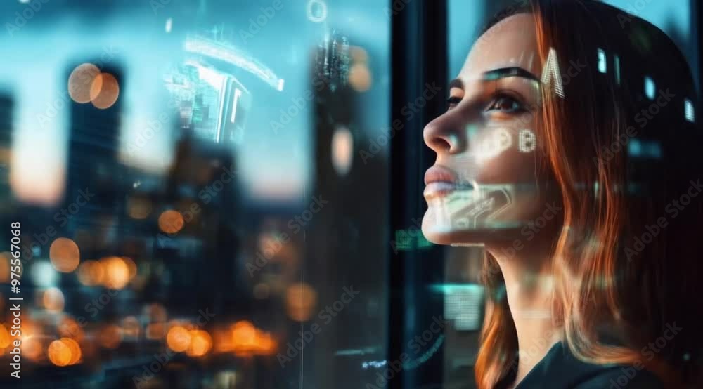 Scene of business woman looking data screen, Camera slow motion with different angles Scene of business woman looking data screen, Camera slow motion with different angles