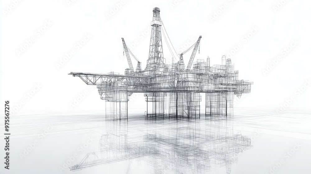 Wireframe illustration of an offshore oil rig platform. Wireframe illustration of an offshore oil rig platform.