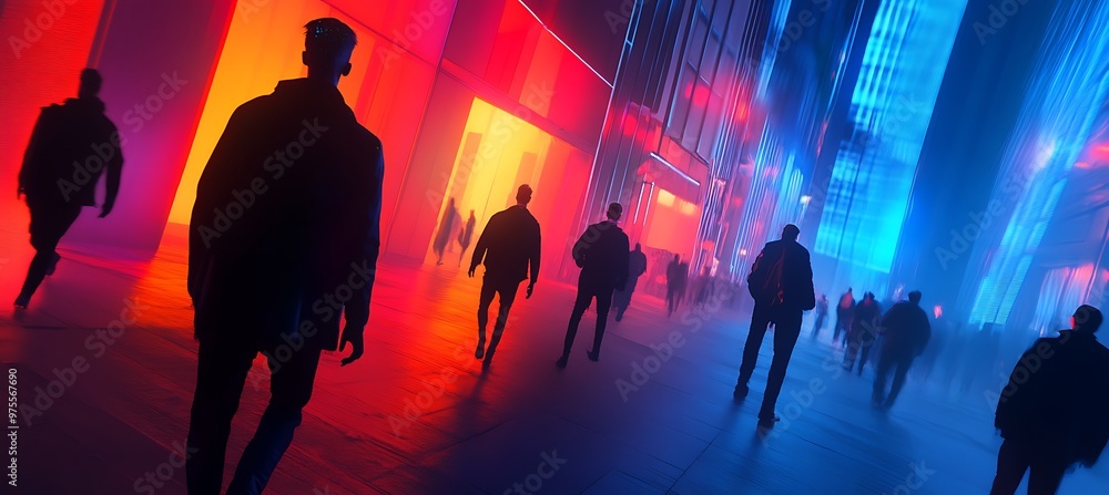 Fototapeta premium A digital world with AI-managed social spaces and glowing neon hubs