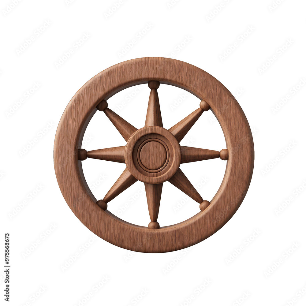 Obraz premium A classic wooden wheel design featuring intricate details. Ideal for creative projects and nautical themes. transparent background