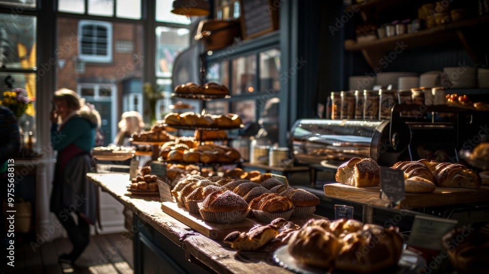 Delicious pastries displayed in a cozy bakery with natural light and a welcoming atmosphere, inviting customers to enjoy treats. Delicious pastries displayed in a cozy bakery with natural light and a welcoming atmosphere, inviting customers to enjoy treats.