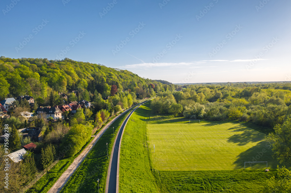 Summer skyline cityscape of Kazimierz Dolny, Lesser Poland (Małopolska). Wide panoramic view