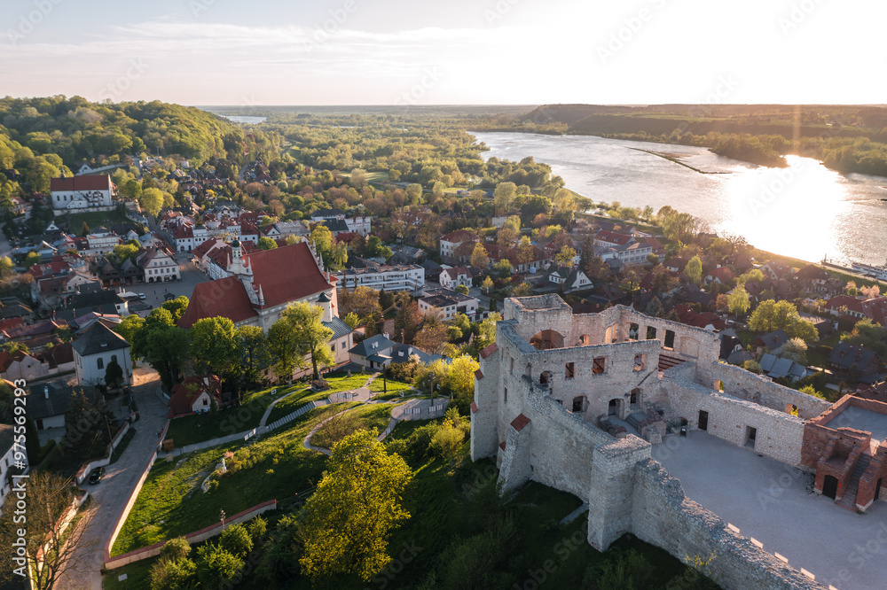 Summer aerial skyline cityscape of Kazimierz Dolny, Lesser Poland (Małopolska). View from the castle