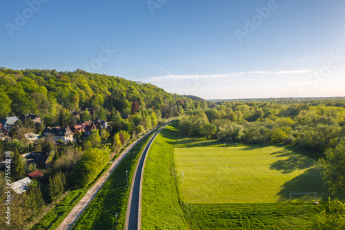 Obraz na płótnie Summer skyline cityscape of Kazimierz Dolny, Lesser Poland (Małopolska). Wide panoramic view w salonie