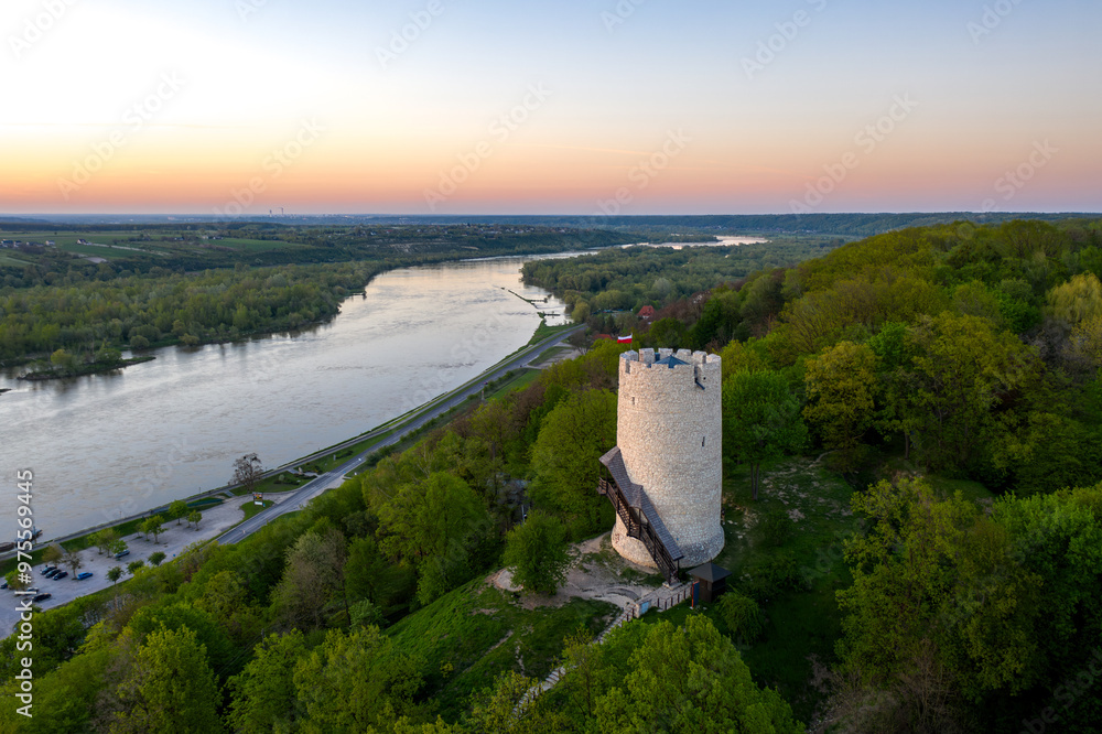 Summer skyline cityscape of Kazimierz Dolny, Lesser Poland (Małopolska). Wide panoramic view