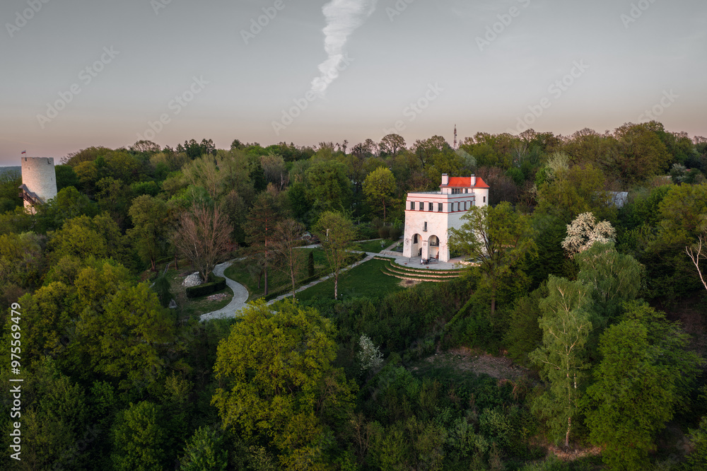 Summer skyline cityscape of Kazimierz Dolny, Lesser Poland (Małopolska). Villa of Tadeusz Pruszkowski
