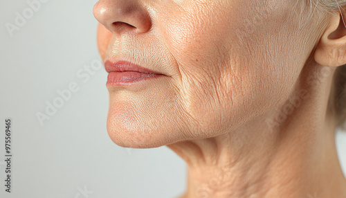 Senior woman showing wrinkles on her face