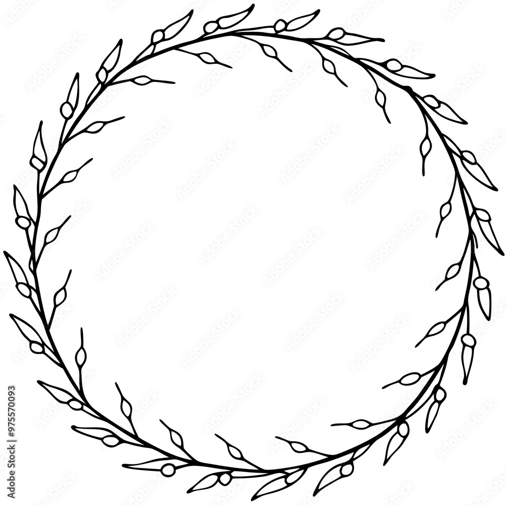 Obraz premium wreath of birch outline coloring book page line art drawing