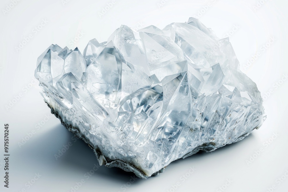 White Crystal Isolated, Titanium Color Stone, Glass Gem, White Background White Crystal Isolated, Titanium Color Stone, Glass Gem, White Background