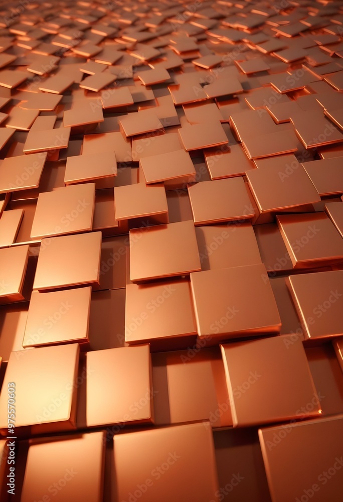 Fototapeta premium A macro shot of a squared pattern copper texture, revealing the metallic sheen and rich, warm tones of copper, with visible scratches and dimples that add character., close-up shot, short distance, pa
